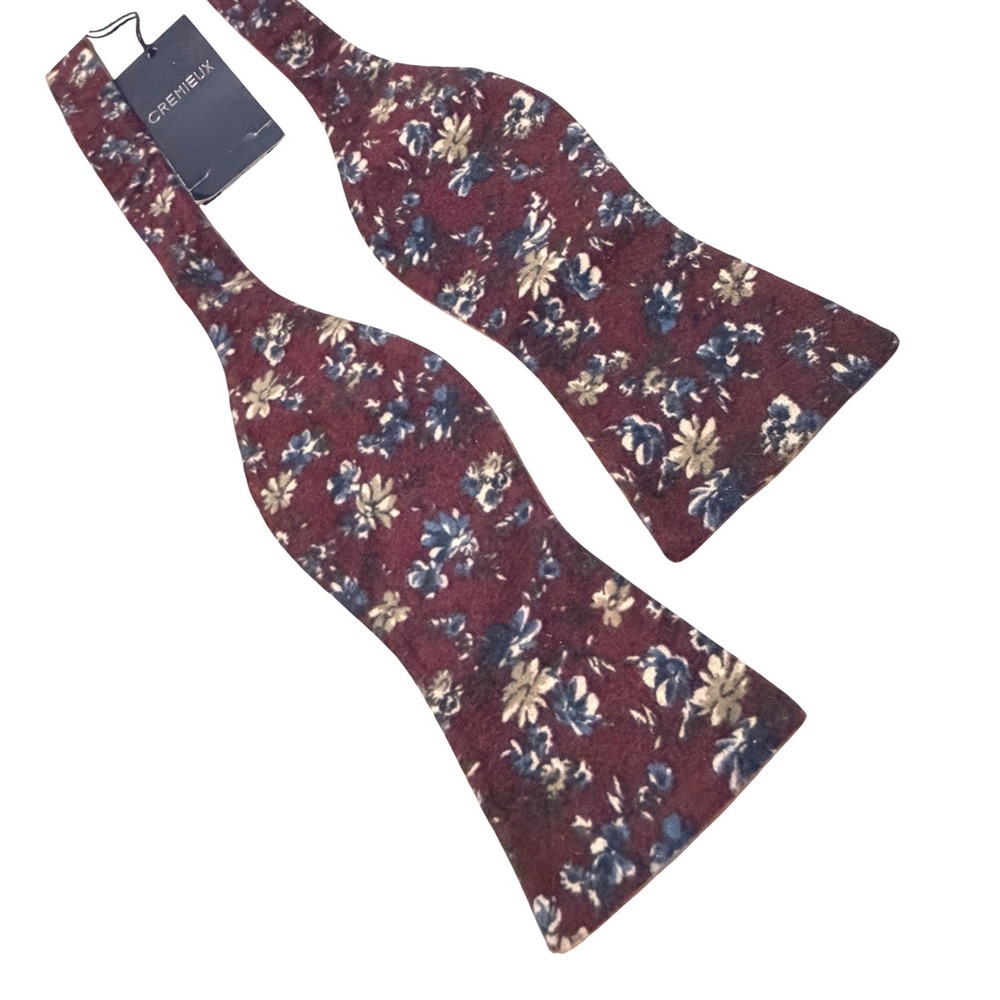 Cremieux BowTie Burgundy Blue Floral Cotton Adjustable Self-Tie Dapper Accessory